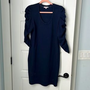 Anthropologie Sundry navy blue Jersey dress with gathered sleeve detail. Unworn.